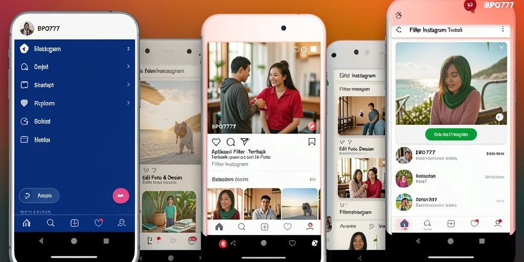 Antarmuka BPO777 dengan berbagai filter Instagram yang menarik dan intuitif.